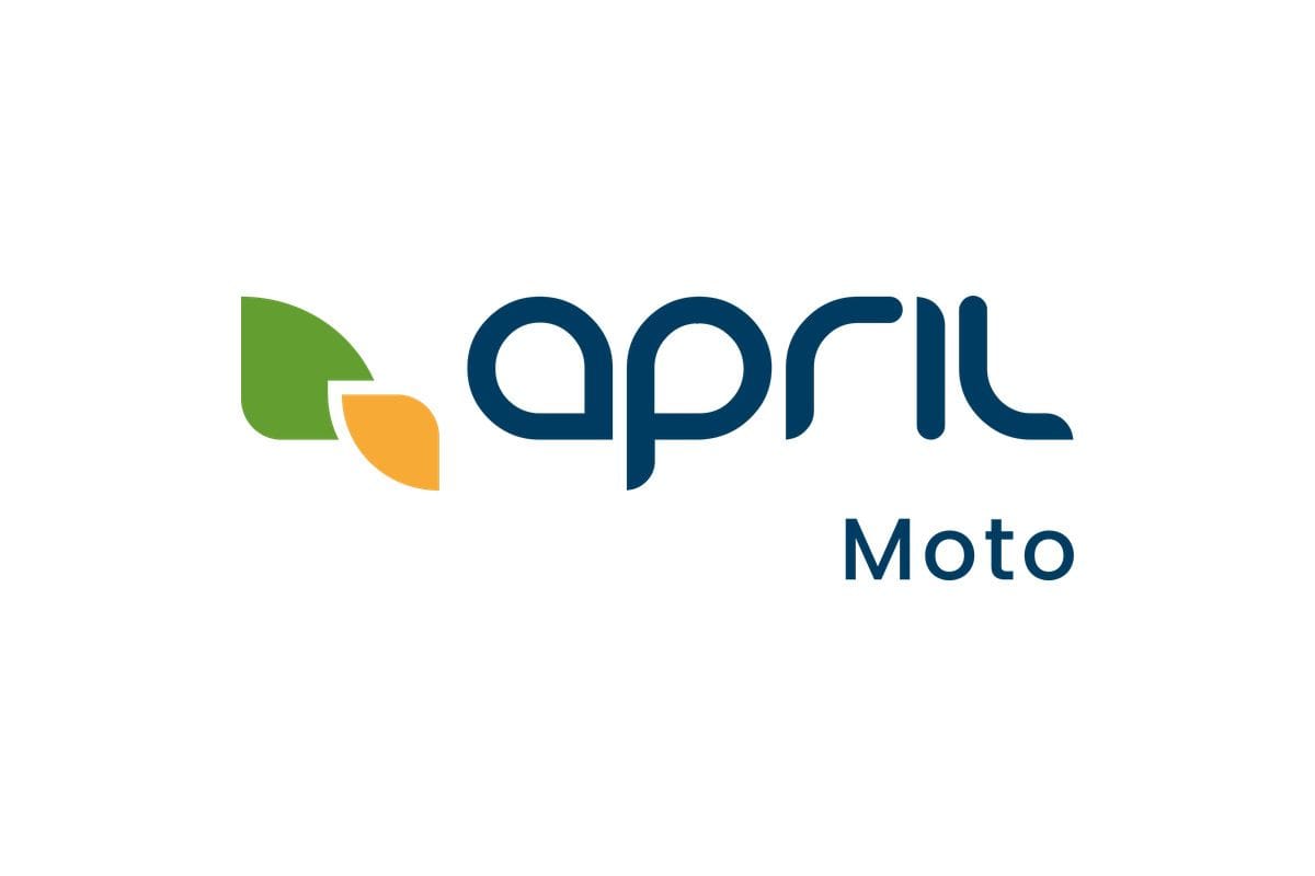 The April Moto logo shows 'april' in blue with green and orange leaves, and 'Moto' below.