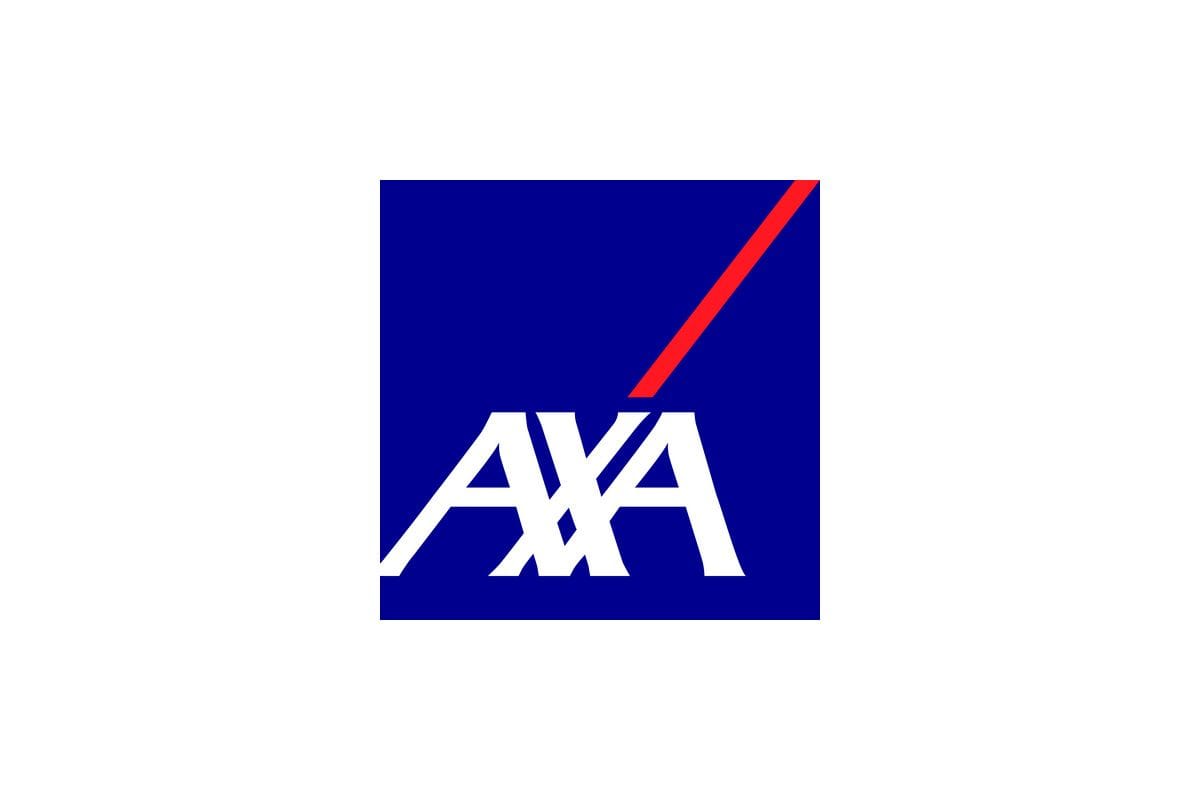 White 'AXA' logo on a blue square with a distinct red diagonal line.