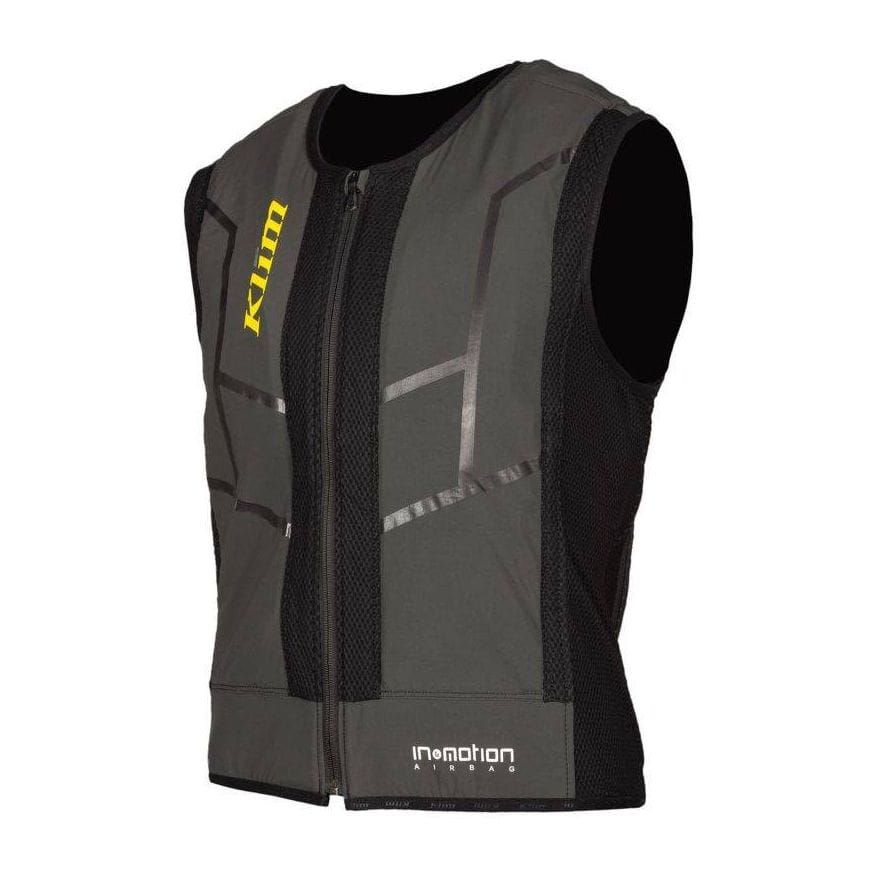 Grey and black Klim motorcycle airbag vest for enhanced rider protection.